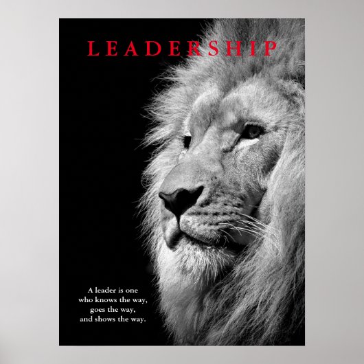 Black White Motivatie Leadership Lion Poster (Voorkant)