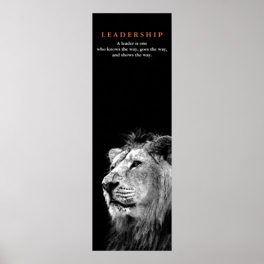 Black White Motivatie Leadership Quote Lion Poster (Voorkant)