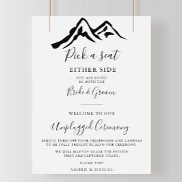 Black White Mountain Bruiloft Unplugged Ceremony Poster