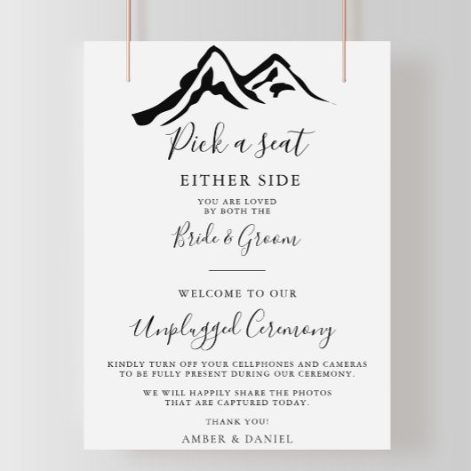 Black White Mountain Bruiloft Unplugged Ceremony Poster