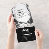 Black White Mountain Forest bruiloft All In One Uitnodiging (Afscheurbaar)