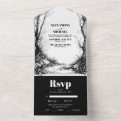 Black White Mountain Forest bruiloft All In One Uitnodiging (Binnen)