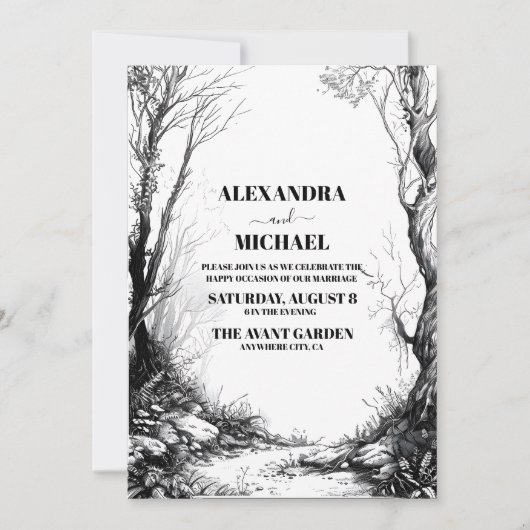 Black White Mountain Forest bruiloft Kaart (Voorkant)