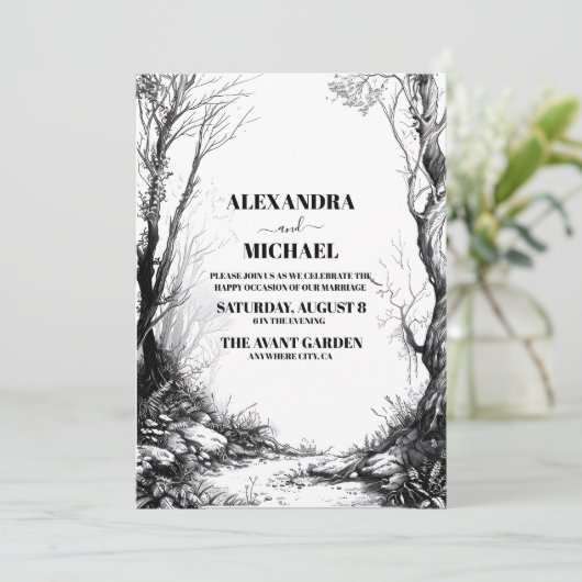 Black White Mountain Forest bruiloft Kaart (Staand voorkant)