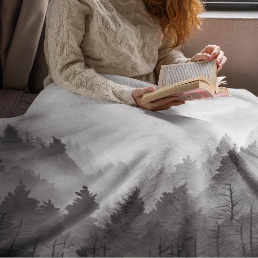 Black & White Mountain Forest Landschap Minimalist Fleece Deken