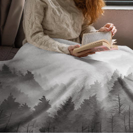 Black & White Mountain Forest Landschap Minimalist Fleece Deken
