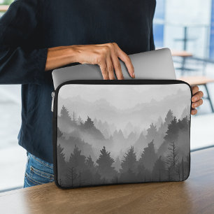 Black & White Mountain Forest Landschap Minimalist Laptop Sleeve