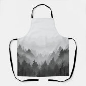 Black & White Mountain Forest Landschap Minimalist Schort (Voorkant)