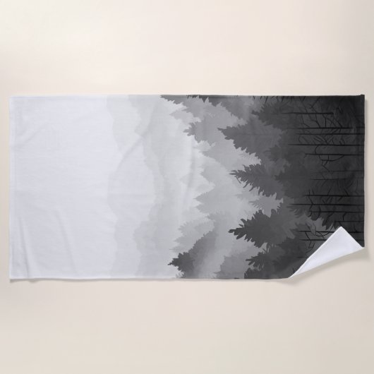 Black & White Mountain Forest Landschap Minimalist Strandlaken (Voorkant)