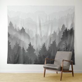 Black & White Mountain Forest Landschap Minimalist Wandkleed