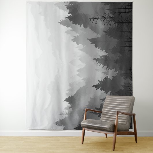 Black & White Mountain Forest Landschap Minimalist Wandkleed (In situ)
