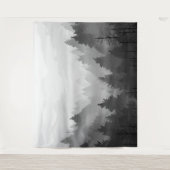 Black & White Mountain Forest Landschap Minimalist Wandkleed (Voorkant)