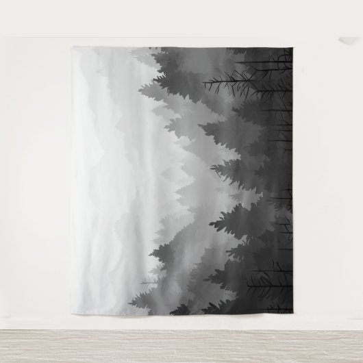 Black & White Mountain Forest Landschap Minimalist Wandkleed (Voorkant)