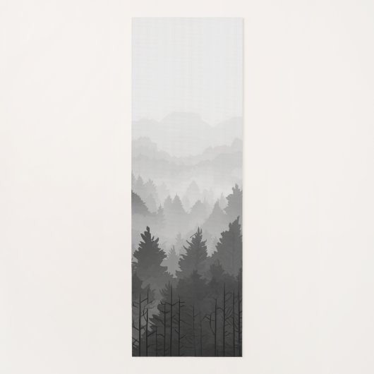 Black & White Mountain Forest Landschap Minimalist Yogamat (Voorkant)