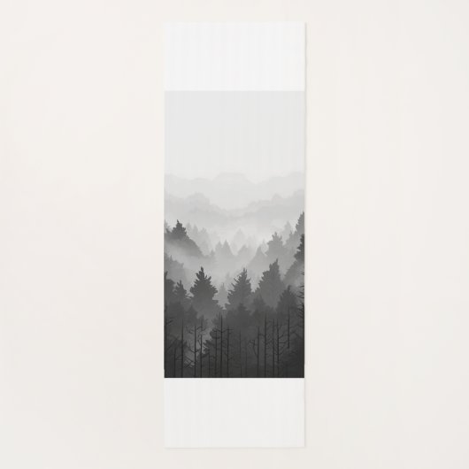 Black & White Mountain Forest Landschap Minimalist Yogamat (Achterkant)