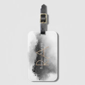Black White Mountains Landscape Gold Monogramed Bagagelabel (Voorkant (verticaal))