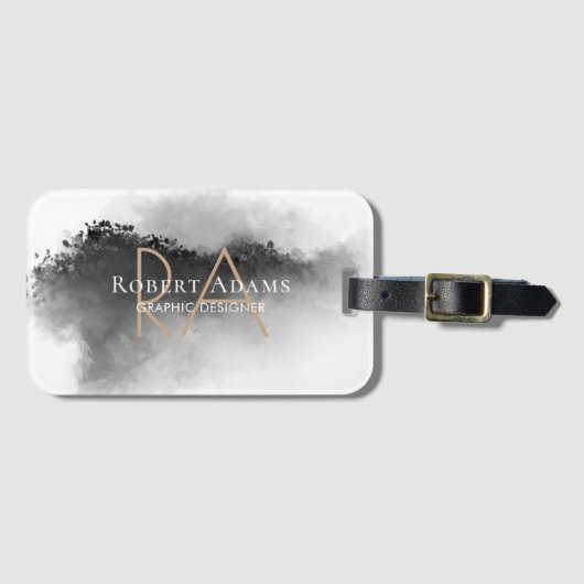 Black White Mountains Landscape Gold Monogramed Bagagelabel (Voorkant (horizontaal))