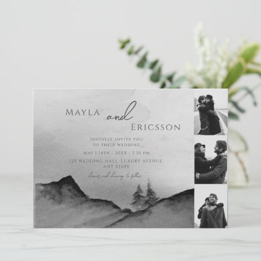 Black White Mountains Pine Trees 3 Kaart (Staand voorkant)