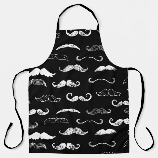 Black & White Moustache Seamless Repeat Background Schort (Voorkant)