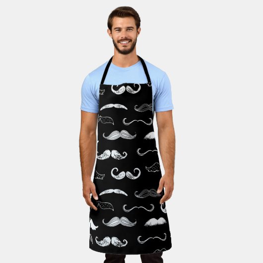 Black & White Moustache Seamless Repeat Background Schort (Gedragen)