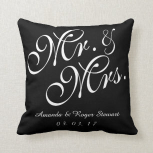 Black & White Mr en Mrs Wedding Pillow Kussen