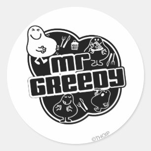 Black & White Mr Greedy Ronde Sticker