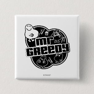 Black & White Mr Greedy Vierkante Button 5,1 Cm