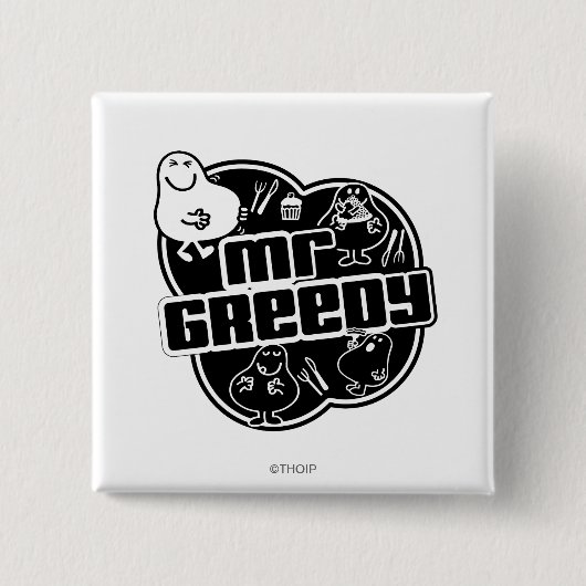 Black & White Mr Greedy Vierkante Button 5,1 Cm (Voorkant)