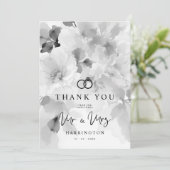 Black White MR & MRS Floral Design Photo Wedding Bedankkaart (Staand voorkant)