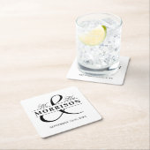 Black White Mr. Mrs. Monogram Trouwen Kartonnen Onderzetters (Insitu)