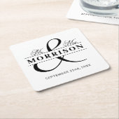 Black White Mr. Mrs. Monogram Trouwen Kartonnen Onderzetters (Schuin)