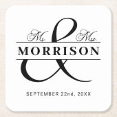 Black White Mr. Mrs. Monogram Trouwen Kartonnen Onderzetters (Voorkant)