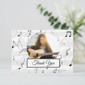 Black White Music Note Pattern Musician Foto Bedankkaart (Staand voorkant)