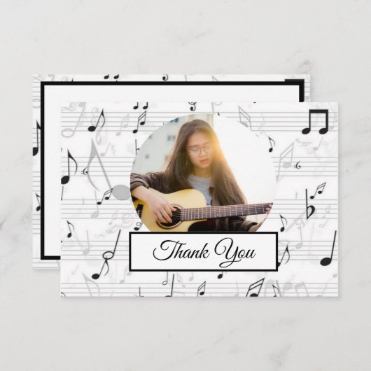 Black White Music Note Pattern Musician Foto Bedankkaart (Voorkant / Achterkant)
