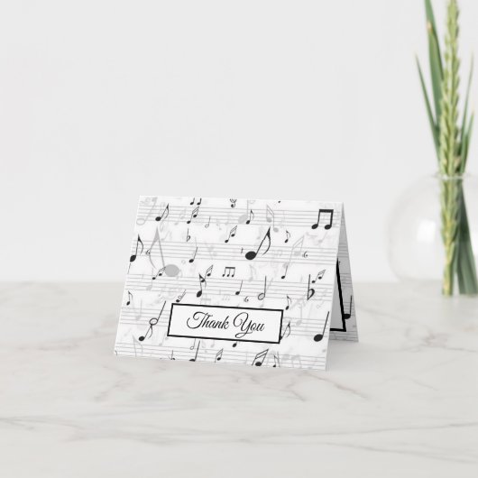 Black White Music Note Pattern Theme Musicus Bedankkaart (Voorkant)