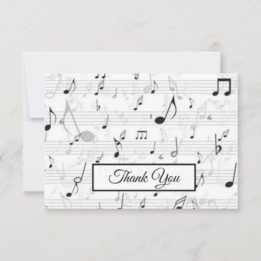 Black White Music Note Pattern Theme Musicus Bedankkaart (Voorkant)