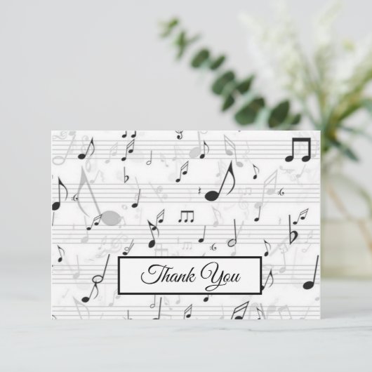 Black White Music Note Pattern Theme Musicus Bedankkaart (Staand voorkant)