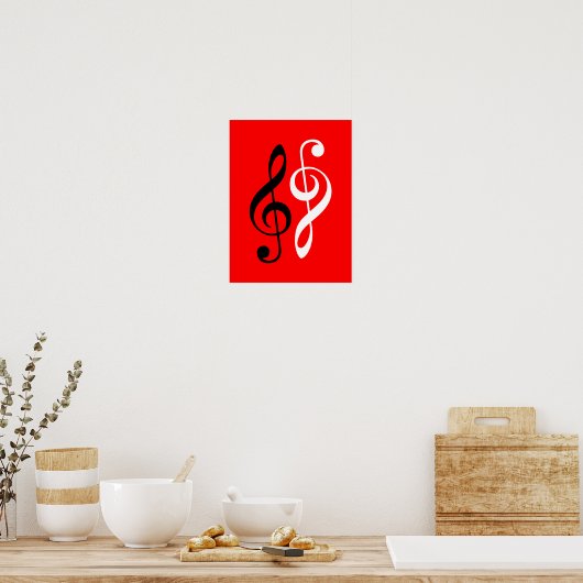 black white music treble clef poster (Keuken)