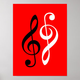 black white music treble clef poster