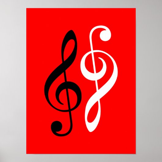 black white music treble clef poster (Voorkant)