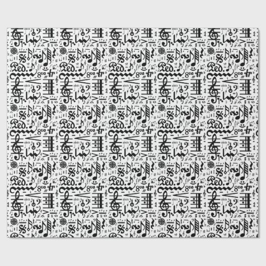 Black White Musical Notes Gift Wrap Cadeaupapier (Vlak)
