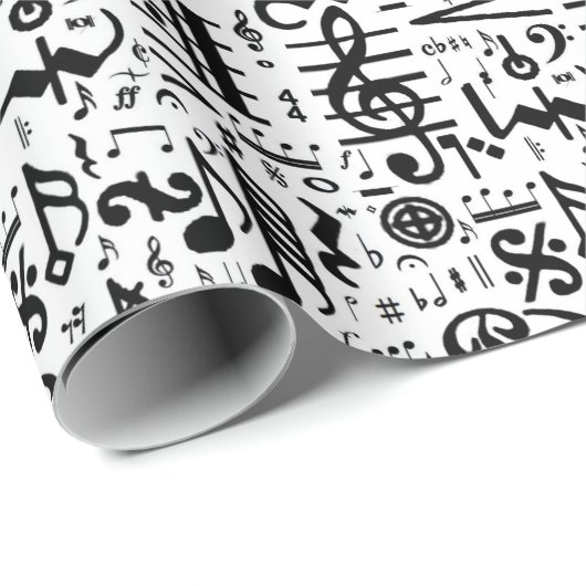 Black White Musical Notes Gift Wrap Cadeaupapier (Rol Hoek)