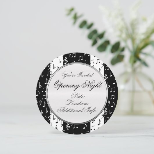 Black & White Musical Stripes Round Invitation 2 Kaart (Staand voorkant)