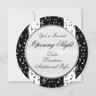 Black & White Musical Stripes Round Invitation 2 Kaart