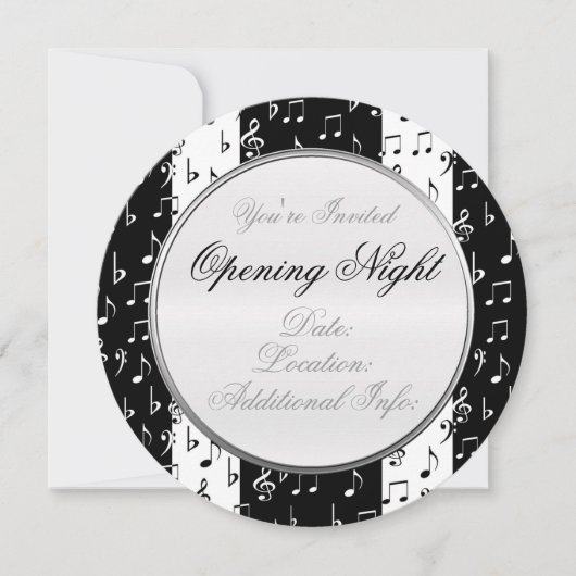 Black & White Musical Stripes Round Invitation 2 Kaart (Voorkant)