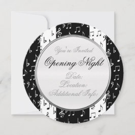 Black & White Musical Stripes Round Invitation 2 Kaart