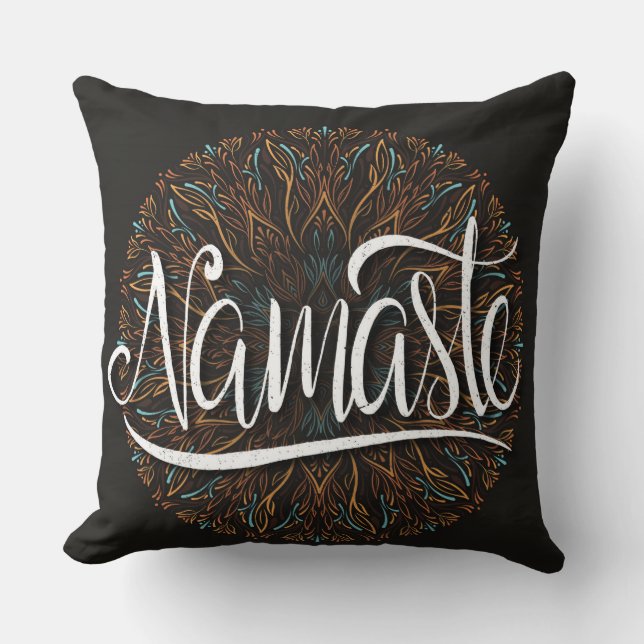 Black White Namaste Decor Pillow Kussen (Voorkant)