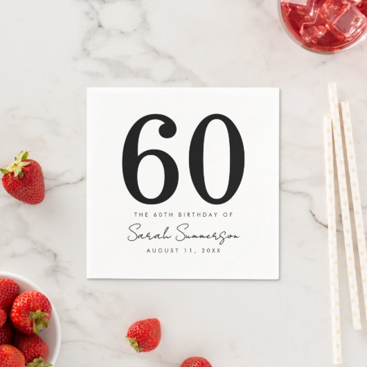 Black White Name Date Sixty 60th Birthday Party Servet (Insitu)