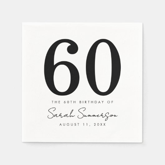 Black White Name Date Sixty 60th Birthday Party Servet (Voorkant)