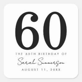 Black White Name Date Sixty 60th Birthday Party Vierkante Sticker